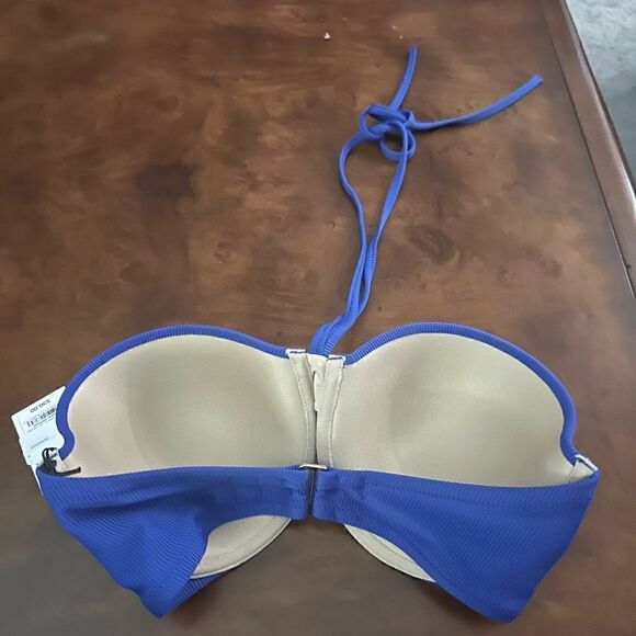 Shade & Shore Women's Lightly Lined Ribbed Halter Bikini Top Royal Blue NWT 32DD - Picture 7 of 9
